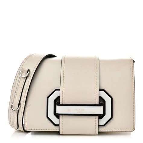 PRADA City Calf Plex Ribbon Bag White Black